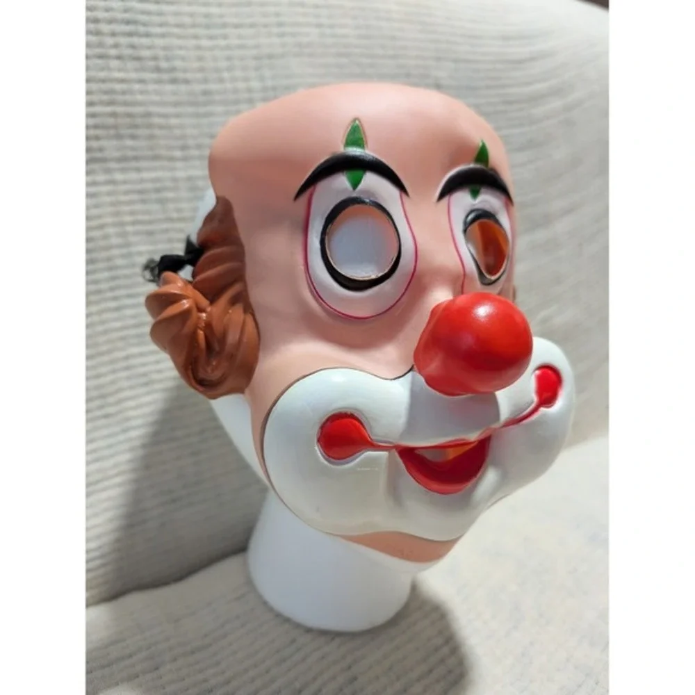 Vintage Clown Mask Halloween Costume Red Nose Big Smile White Cheeks Cosplay